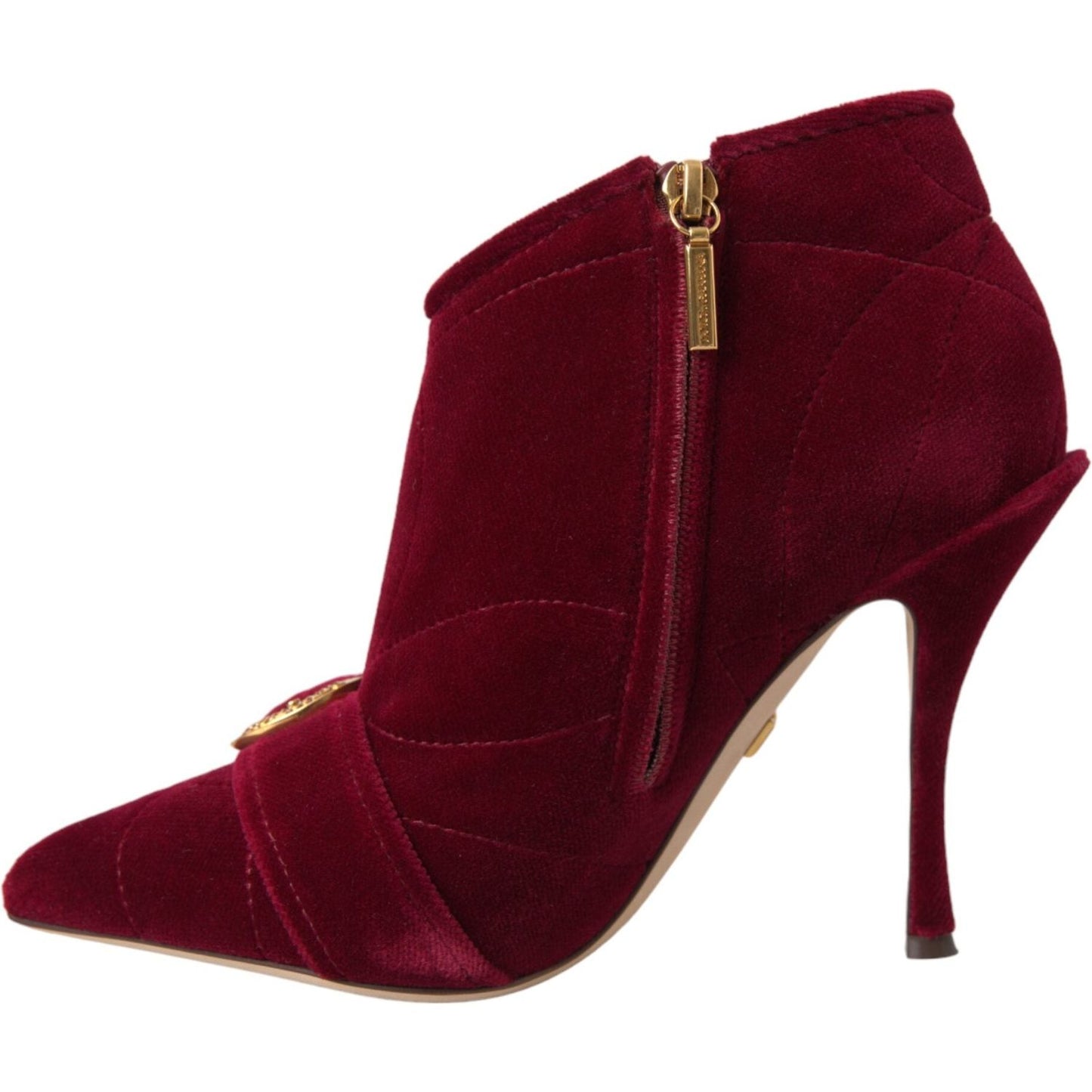 Dolce & Gabbana Dark Red Velvet Devotion Buckle Boots Shoes LA11085-36