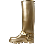 Dolce & Gabbana Metallic Gold Rubber PVC Rain Boots Shoes LA11145-37