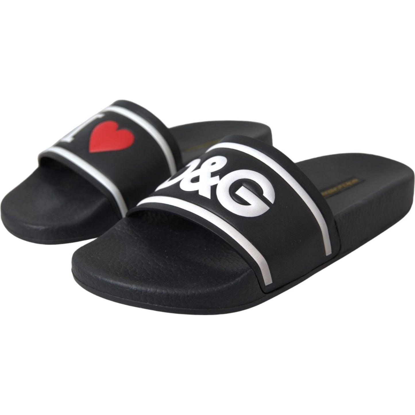 Dolce & Gabbana Black Leather I Love D&G Sandals Slides Shoes LA10970-36