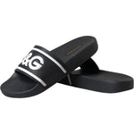 Dolce & Gabbana Black Leather I Love D&G Sandals Slides Shoes LA10970-36