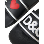 Dolce & Gabbana Black Leather I Love D&G Sandals Slides Shoes LA10970-36