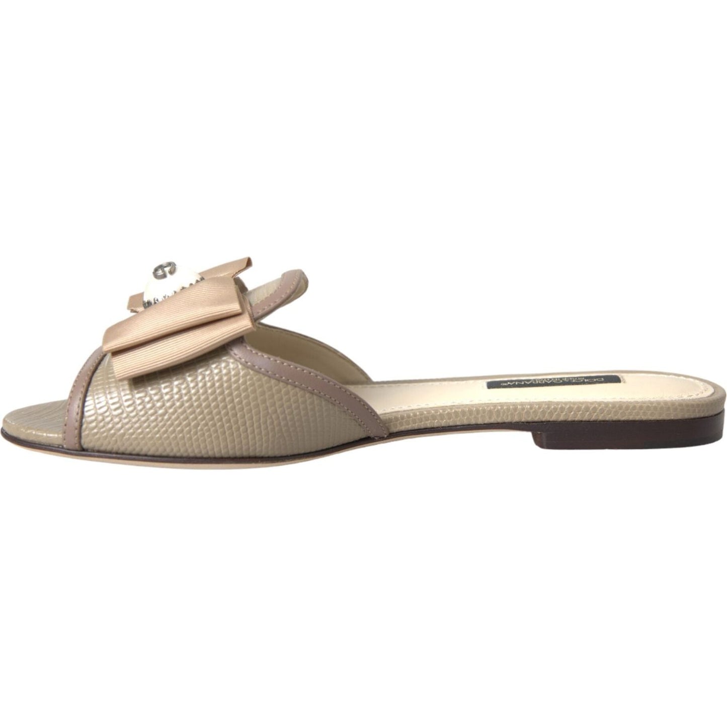 Dolce & Gabbana Beige Logo Pearl Flats Sandals Slides Shoes Dolce & Gabbana Rosy Brown