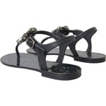 Dolce & Gabbana Black Crystal Flats Sandals Flip Flops Shoes LA10973-35
