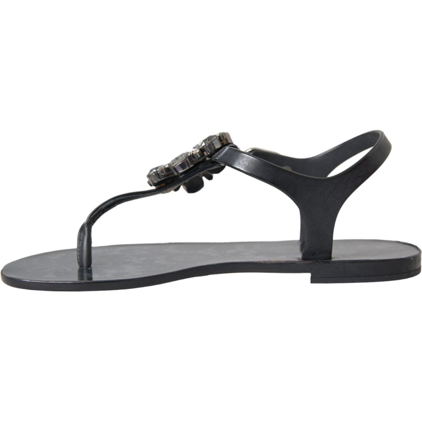 Dolce & Gabbana Black Crystal Flats Sandals Flip Flops Shoes LA10973-35