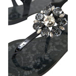 Dolce & Gabbana Black Crystal Flats Sandals Flip Flops Shoes LA10973-35