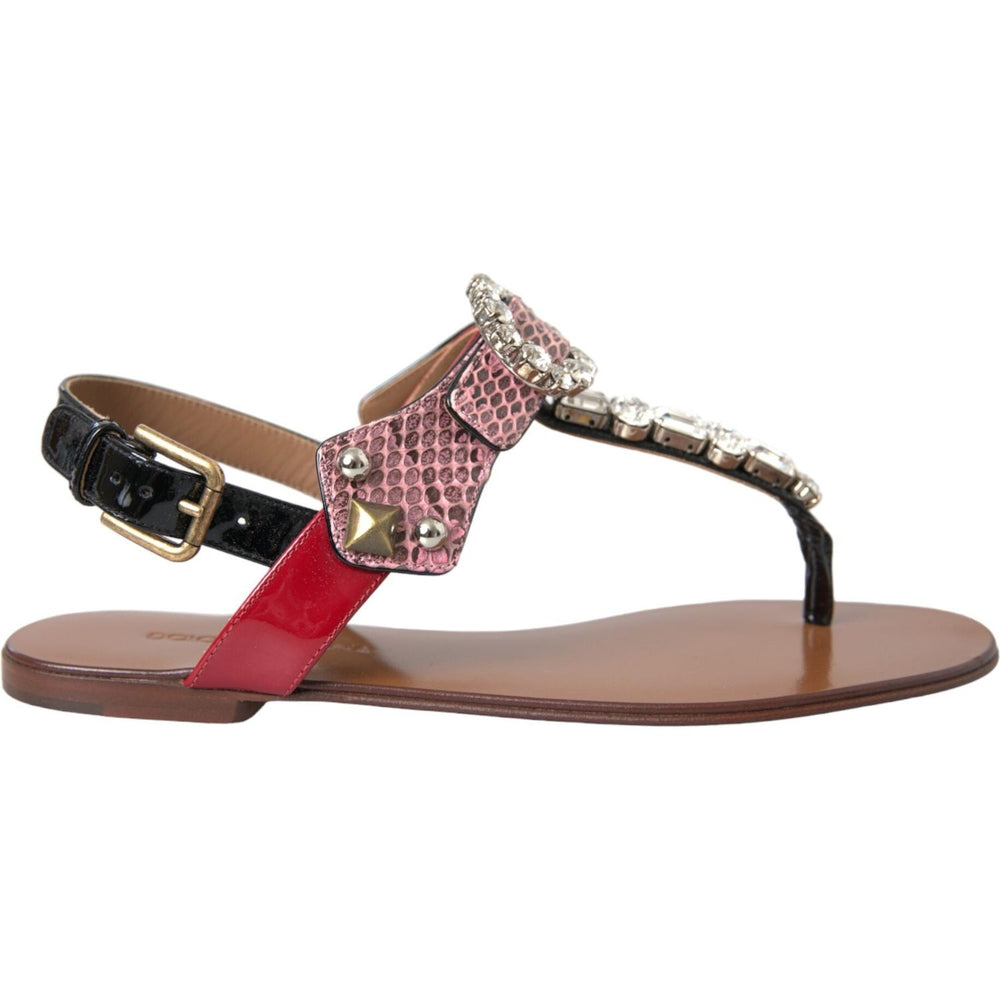 Dolce & Gabbana Multicolor Crystal Sandals Flip Flops Shoes LA11058-36