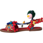 Dolce & Gabbana Multicolor Pom Pom Fur Wrap Sandals Shoes LA11080-35