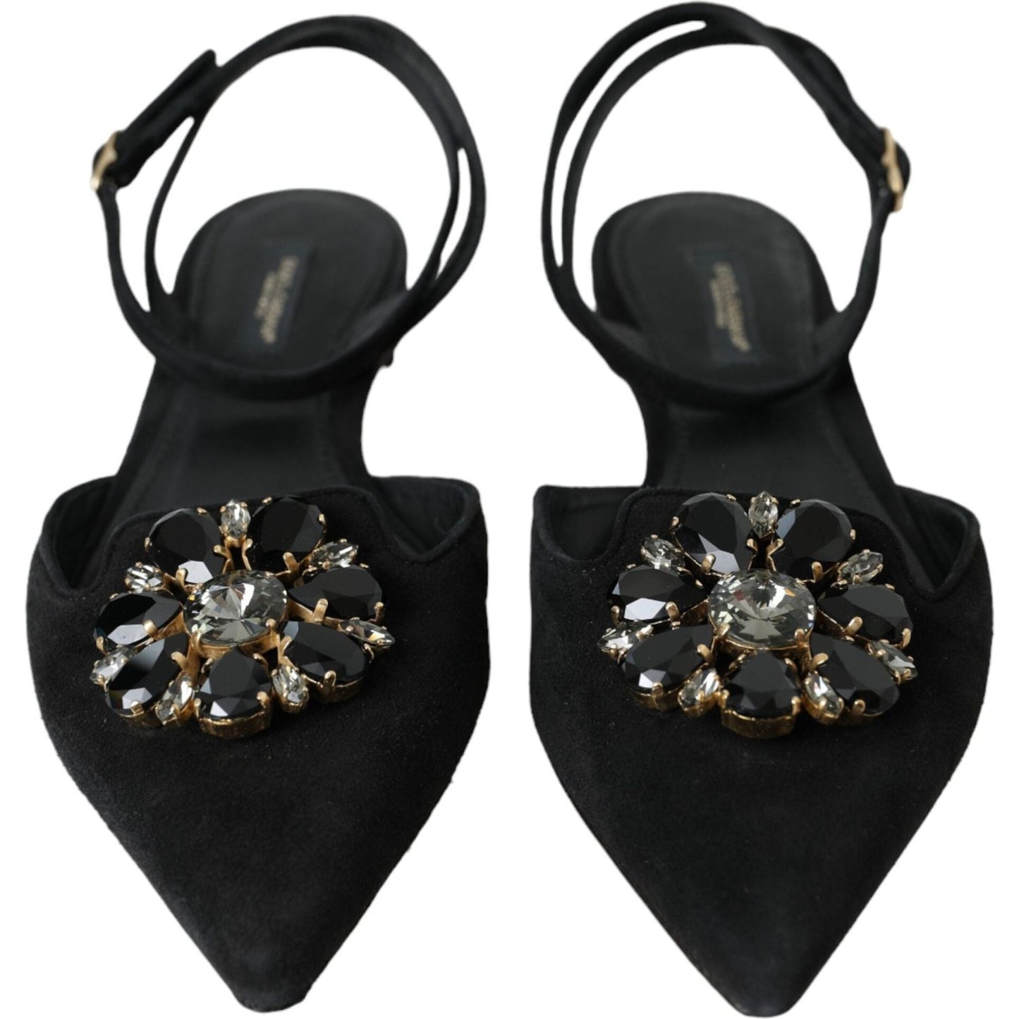 Dolce & Gabbana Black Leather Crystal Slingback Sandals Shoes LA11164-38