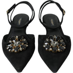 Dolce & Gabbana Black Leather Crystal Slingback Sandals Shoes LA11164-38