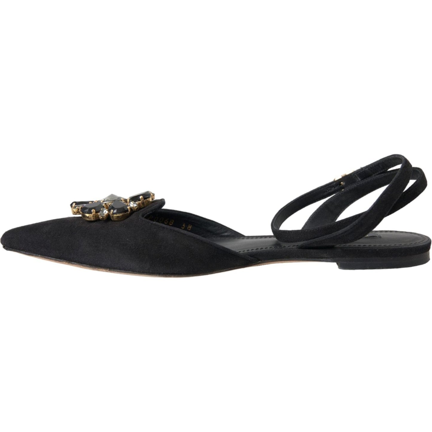 Dolce & Gabbana Black Leather Crystal Slingback Sandals Shoes LA11164-38