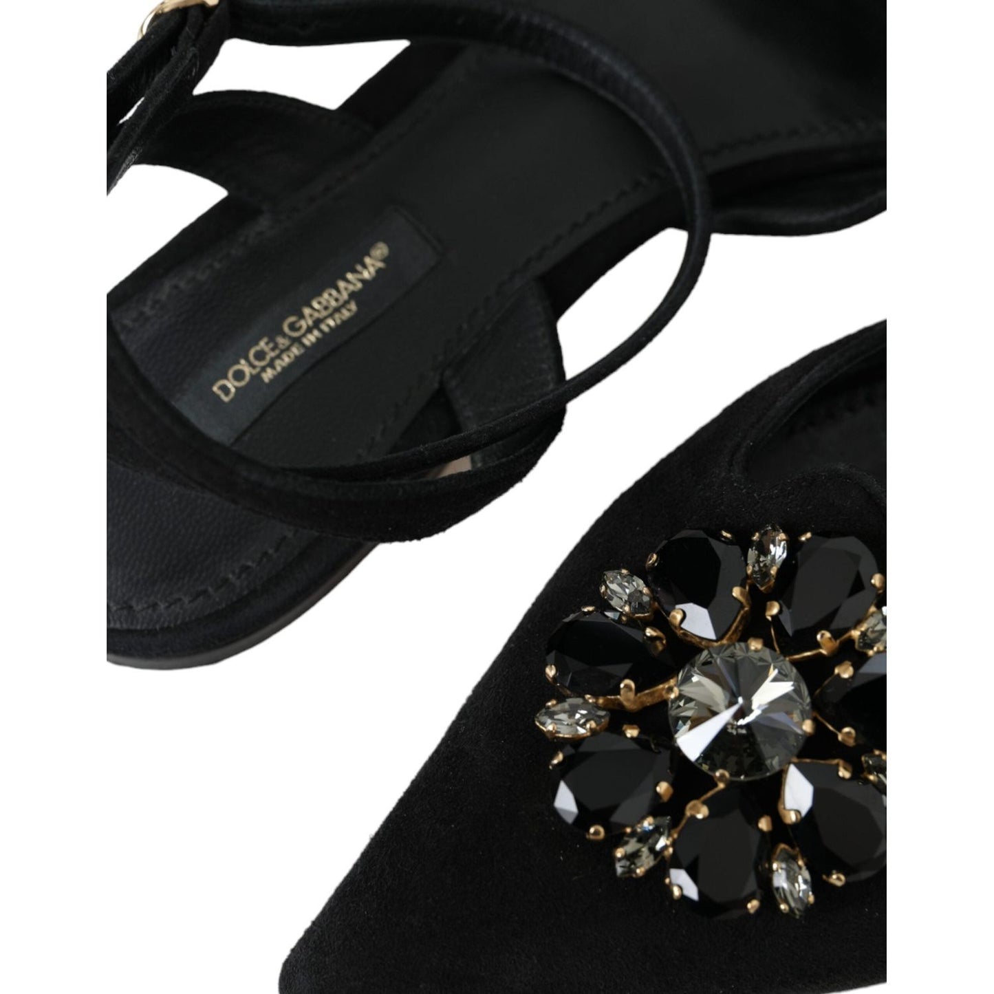 Dolce & Gabbana Black Leather Crystal Slingback Sandals Shoes LA11164-38
