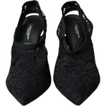 Dolce & Gabbana Black Lace Stretch Heels Slingbacks Shoes LA11198-36