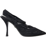 Dolce & Gabbana Black Lace Stretch Heels Slingbacks Shoes LA11198-36