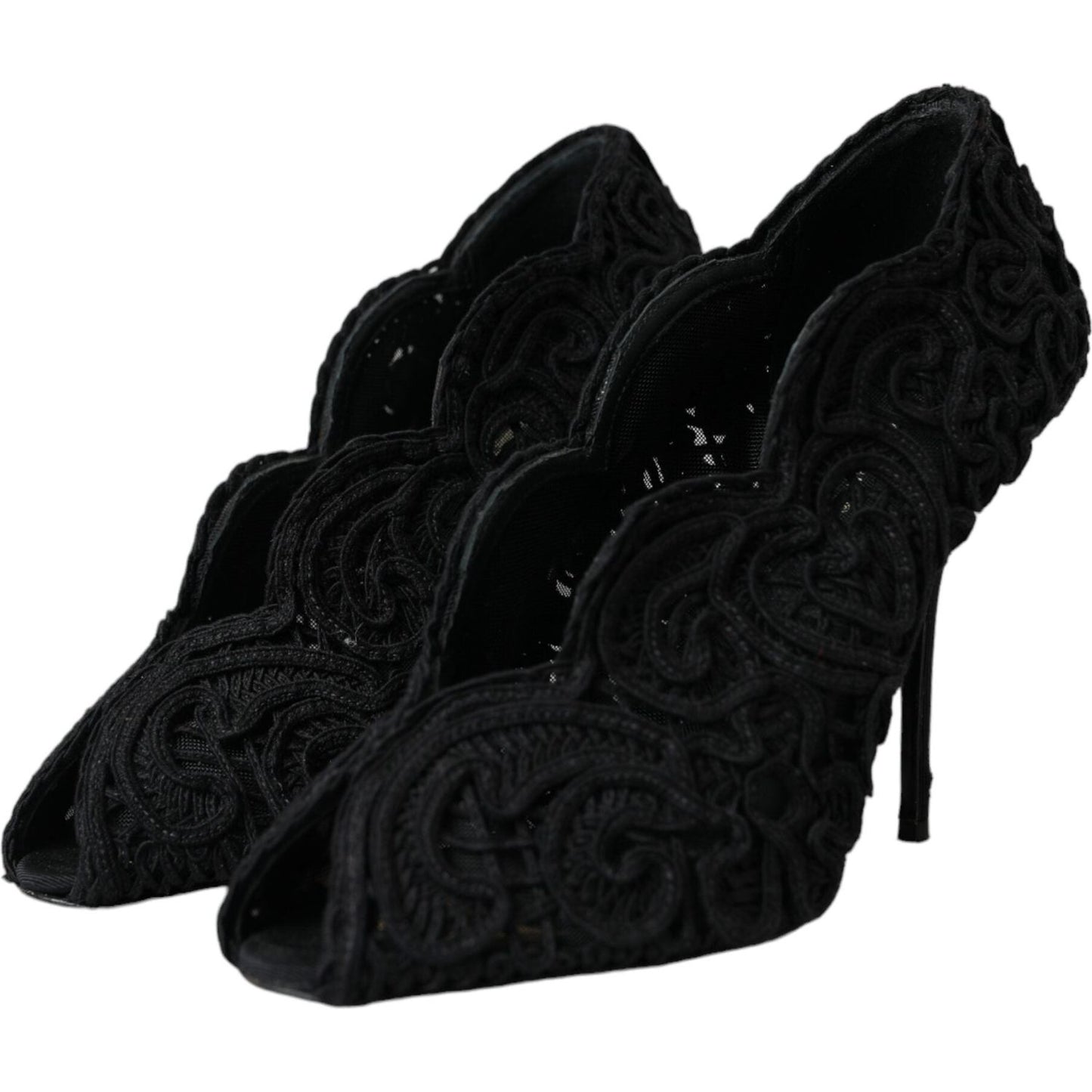Dolce & Gabbana Black Cordonetto Ricamo Pump Open Toe Shoes LA11001-38