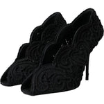 Dolce & Gabbana Black Cordonetto Ricamo Pump Open Toe Shoes LA11001-38