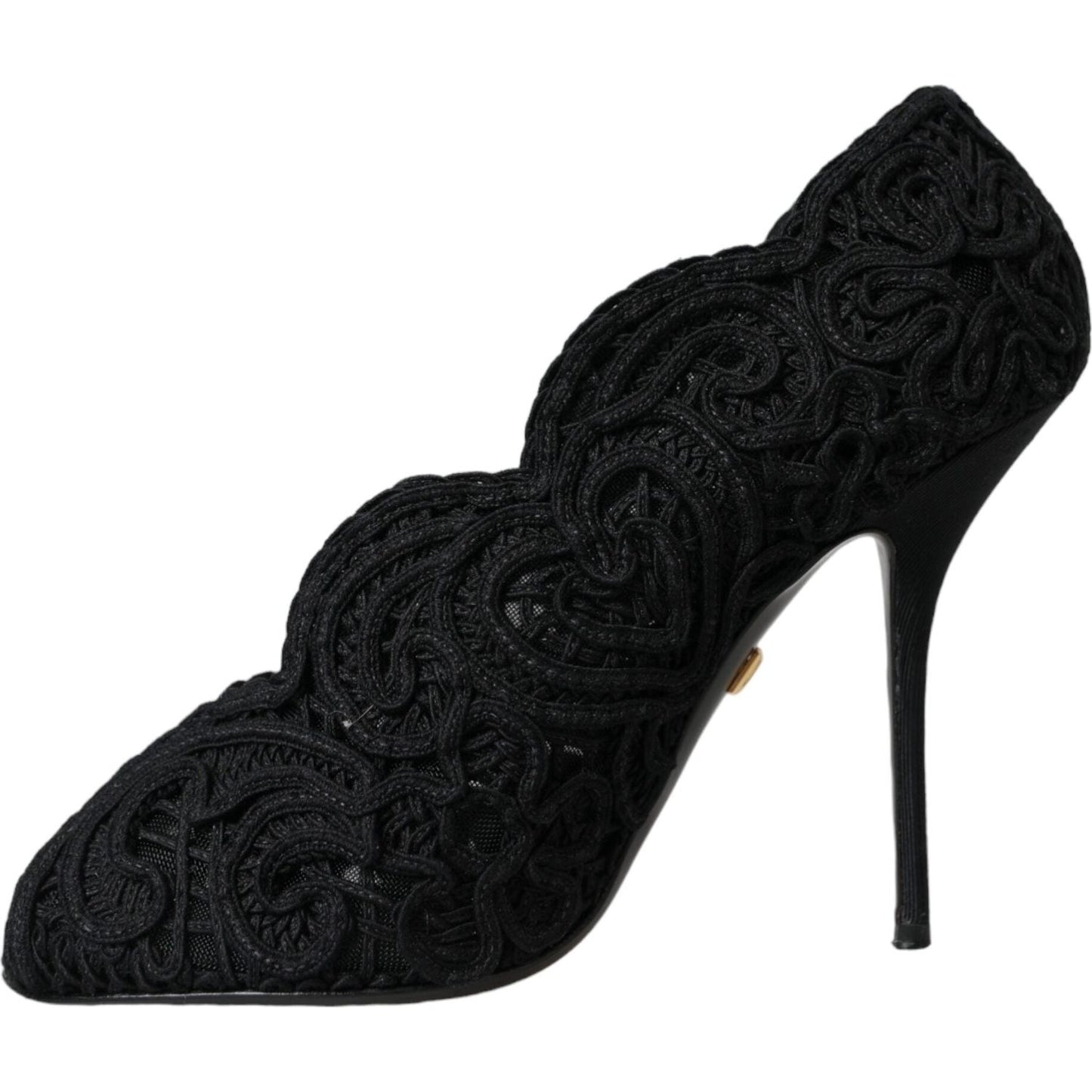 Dolce & Gabbana Black Cordonetto Ricamo Pump Open Toe Shoes LA11001-38