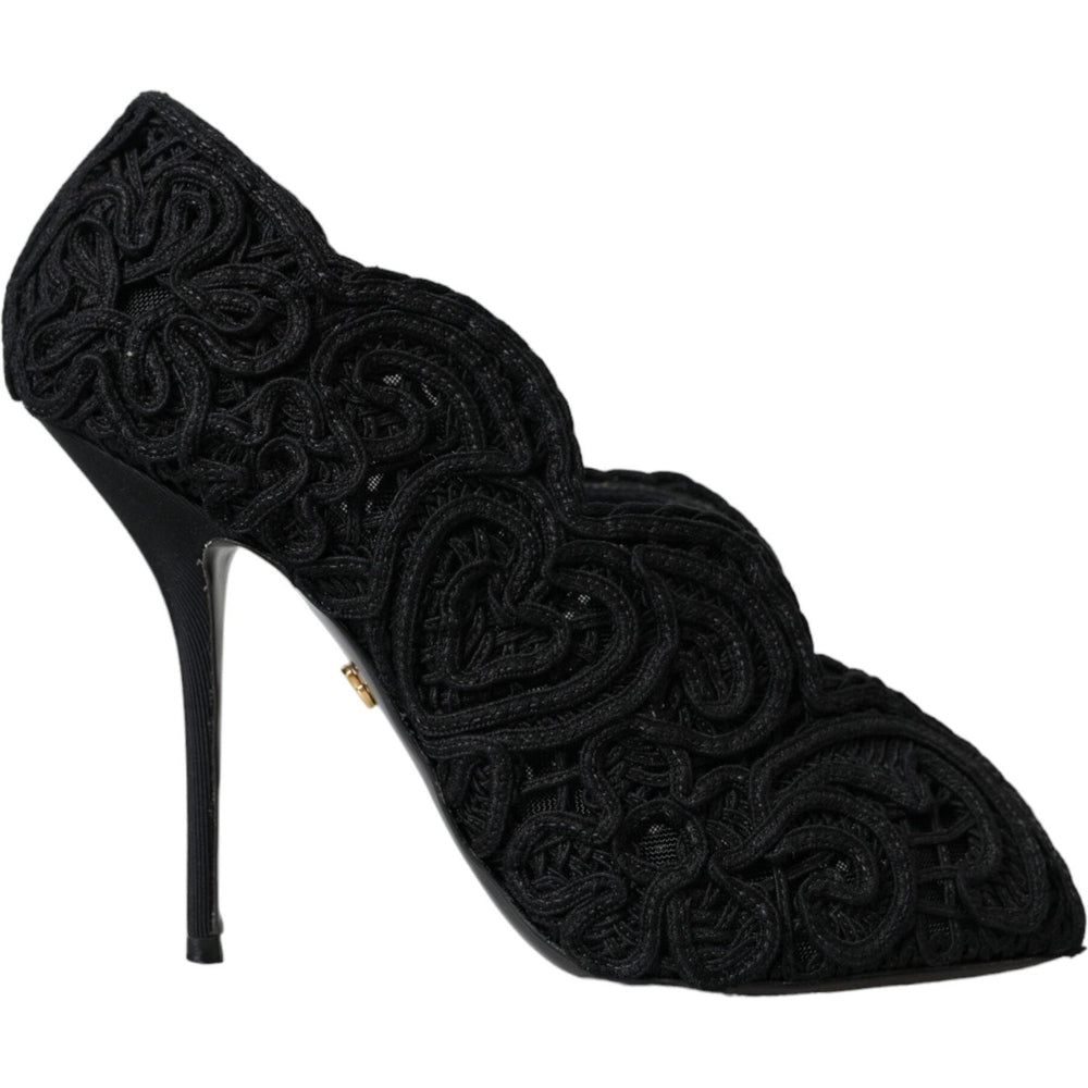 Dolce & Gabbana Black Cordonetto Ricamo Pump Open Toe Shoes LA11001-38