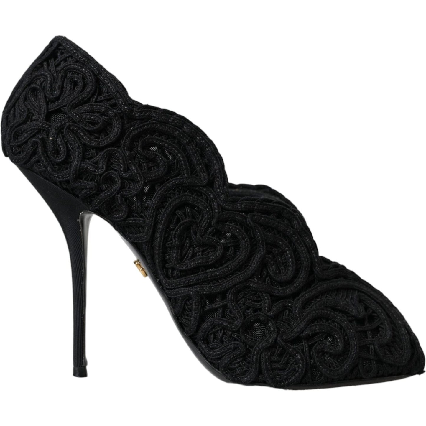 Dolce & Gabbana Black Cordonetto Ricamo Pump Open Toe Shoes LA11001-38
