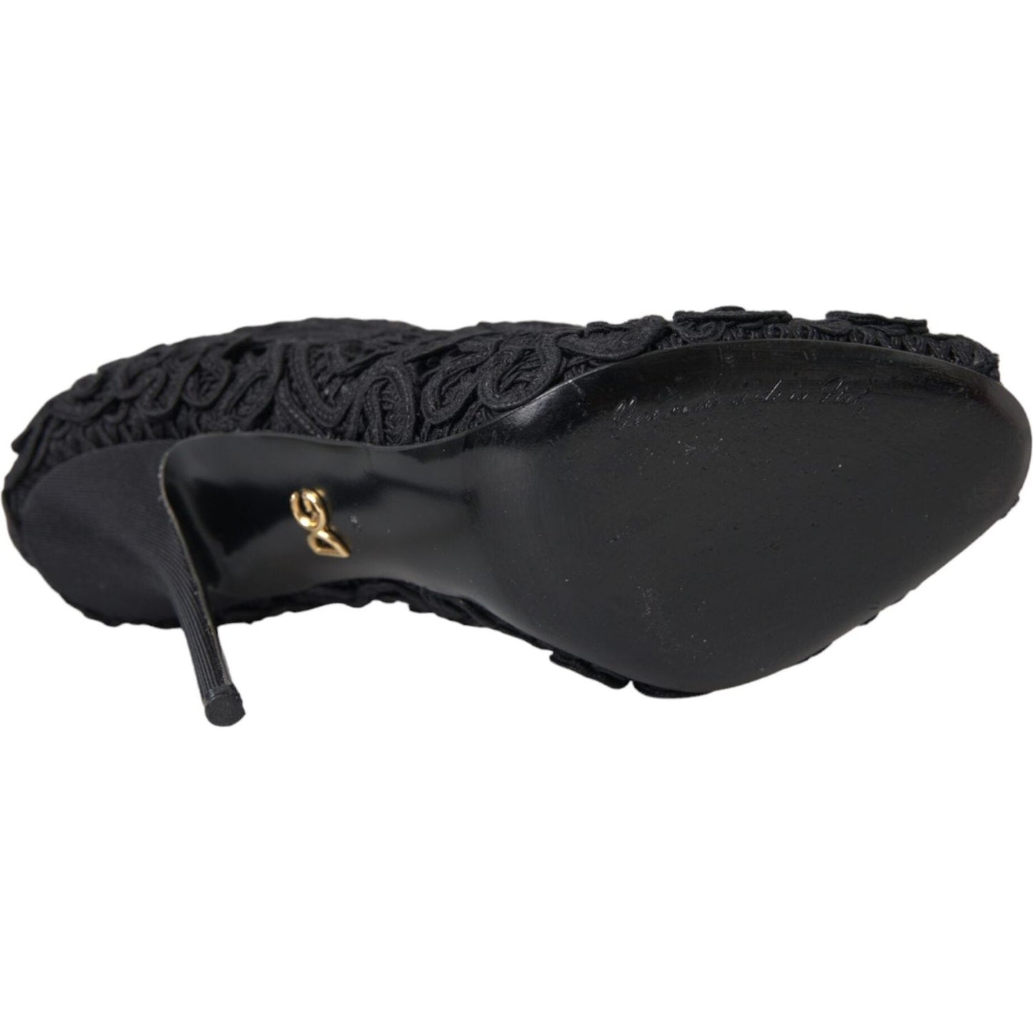 Dolce & Gabbana Black Cordonetto Ricamo Pump Open Toe Shoes LA11001-38