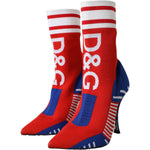 Dolce & Gabbana Red Blue Stretch Sock Style Short Boots Logo Shoes LA11190-37