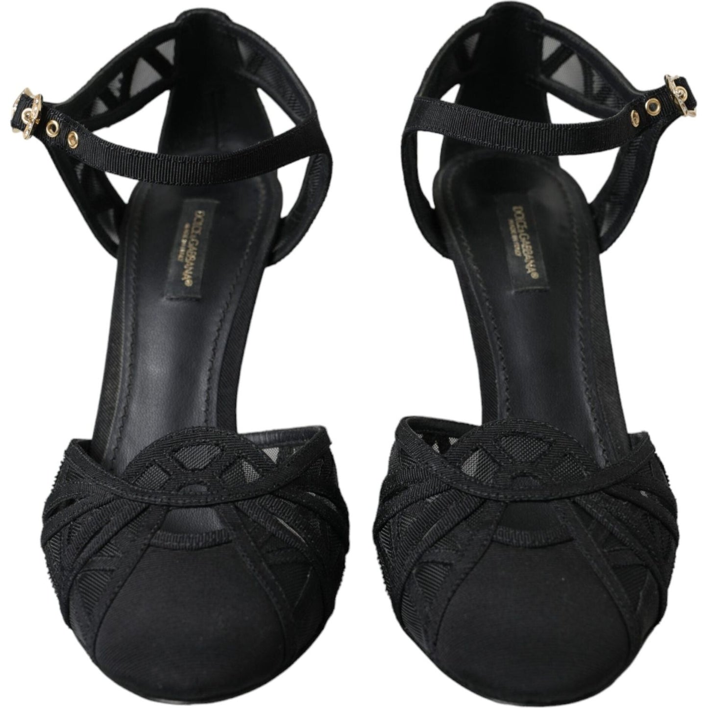 Dolce & Gabbana Black Mesh Ankle Strap Heels Sandals Shoes LA11027-39