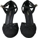 Dolce & Gabbana Black Mesh Ankle Strap Heels Sandals Shoes LA11027-39