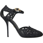 Dolce & Gabbana Black Mesh Ankle Strap Heels Sandals Shoes LA11027-39