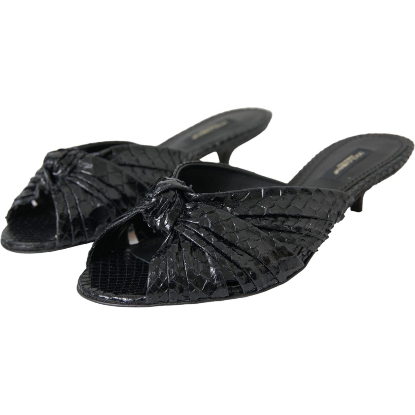 Dolce & Gabbana Black Exotic Leather Heels Slides Shoes LA11030-36.5