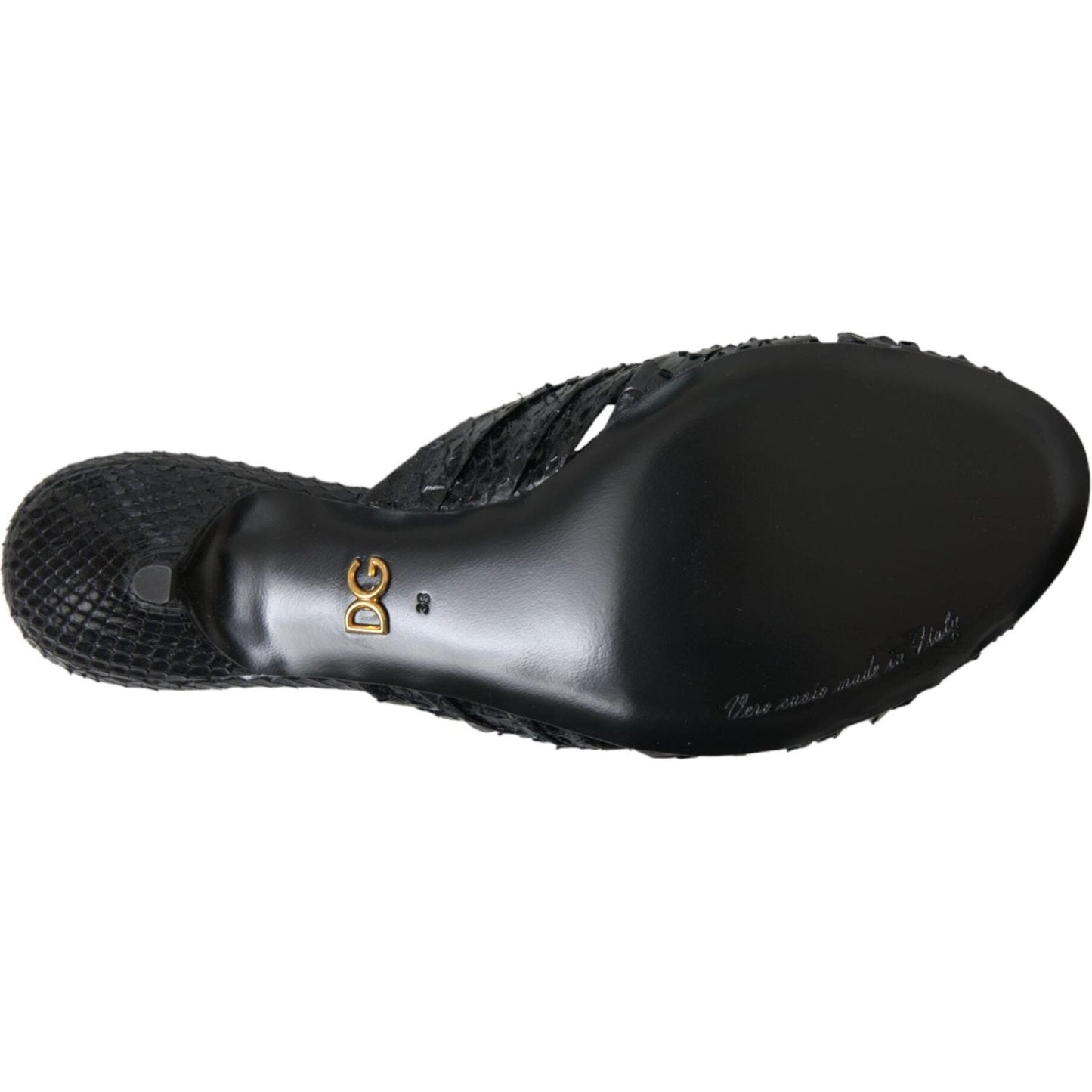 Dolce & Gabbana Black Exotic Leather Heels Slides Shoes LA11030-36.5