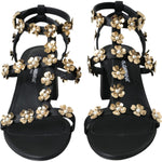 Dolce & Gabbana Black Leather Embellished Heel Sandal Shoes LA11207-39