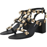 Dolce & Gabbana Black Leather Embellished Heel Sandal Shoes LA11207-39