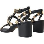 Dolce & Gabbana Black Leather Embellished Heel Sandal Shoes LA11207-39
