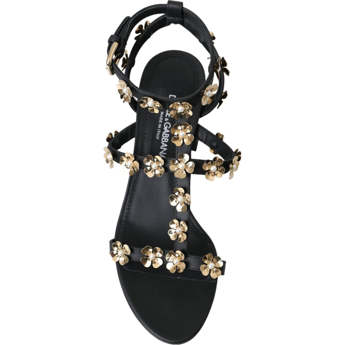 Dolce & Gabbana Black Leather Embellished Heel Sandal Shoes LA11207-39