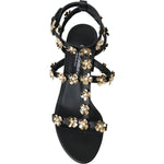 Dolce & Gabbana Black Leather Embellished Heel Sandal Shoes LA11207-39