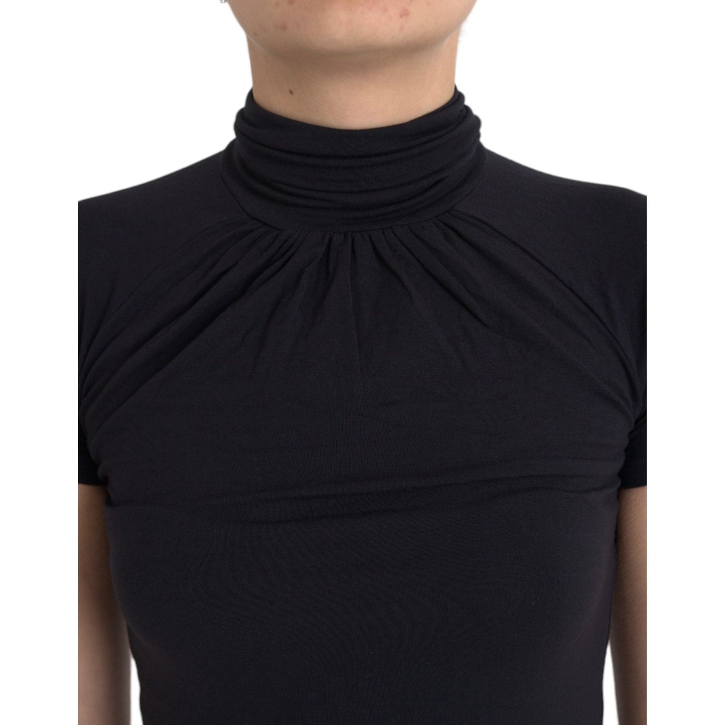 Costume National Black Turtleneck Viscose Short Sleeve Top