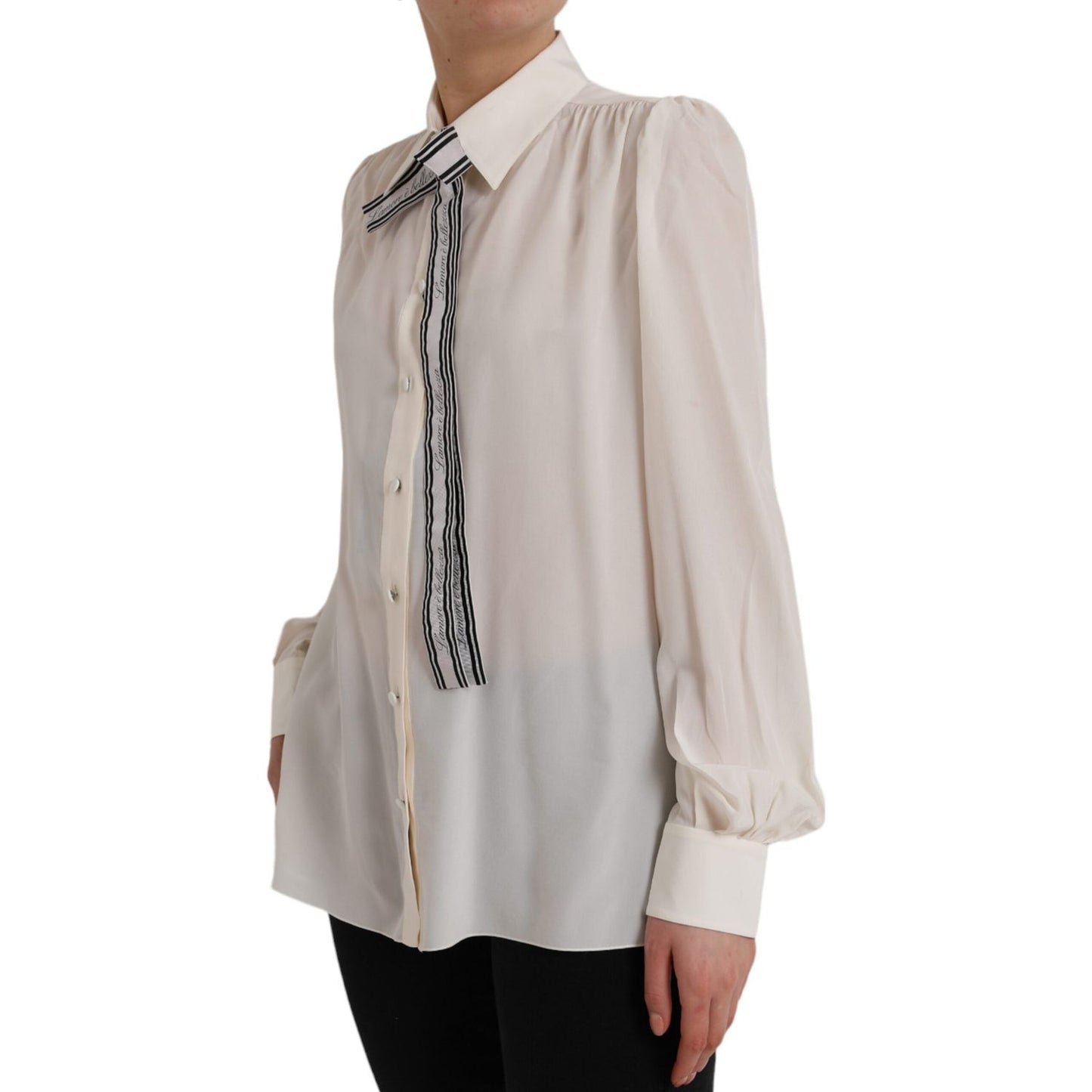 Dolce & Gabbana Off White Long Sleeve Button Down Blouse Top TSH851997-46