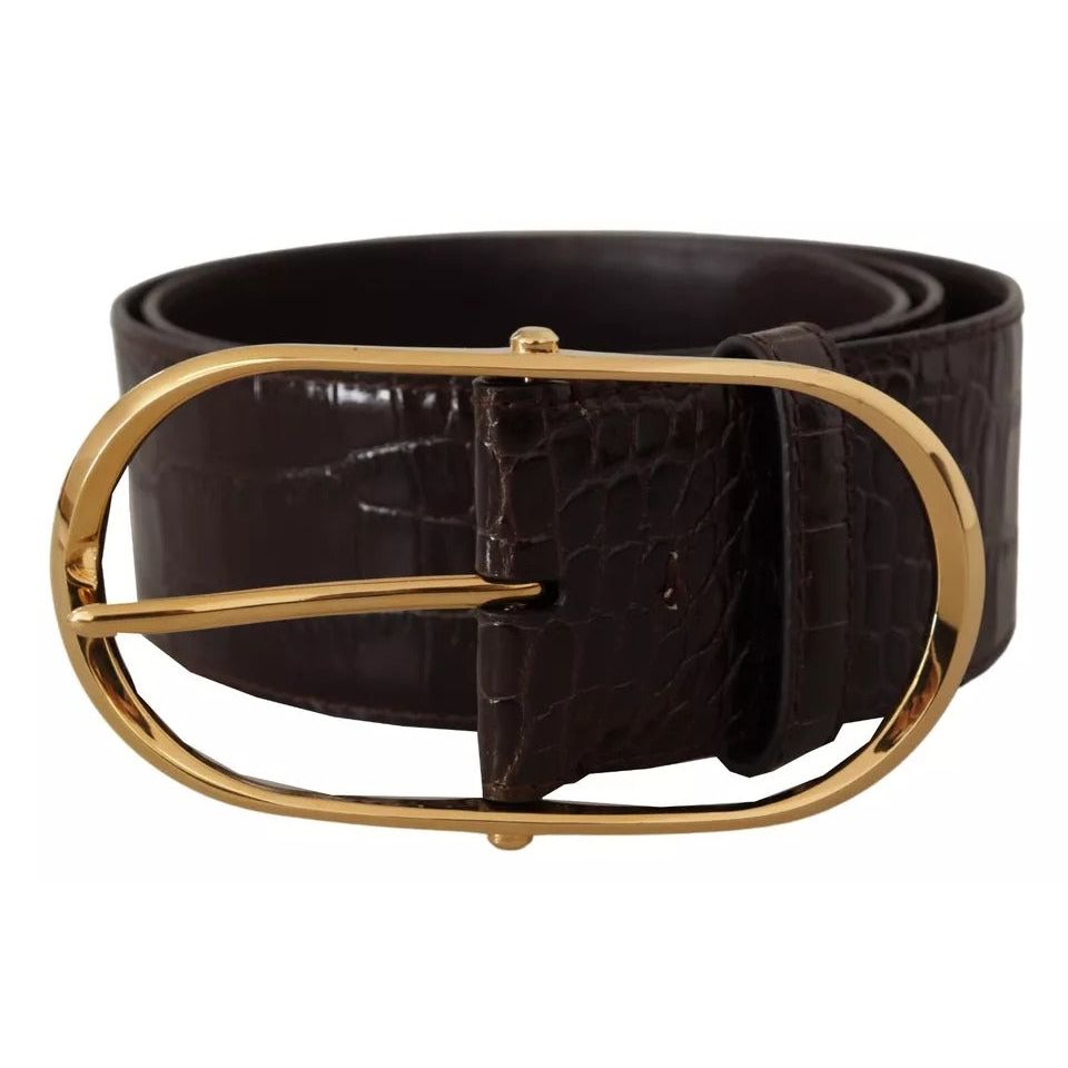 Dolce & Gabbana Brown Crocodile Pattern Leather Gold Oval Buckle Belt WMB129-75