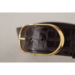 Dolce & Gabbana Brown Crocodile Pattern Leather Gold Oval Buckle Belt WMB129-75