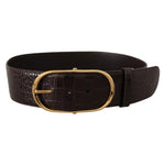 Dolce & Gabbana Brown Crocodile Pattern Leather Gold Oval Buckle Belt WMB129-75