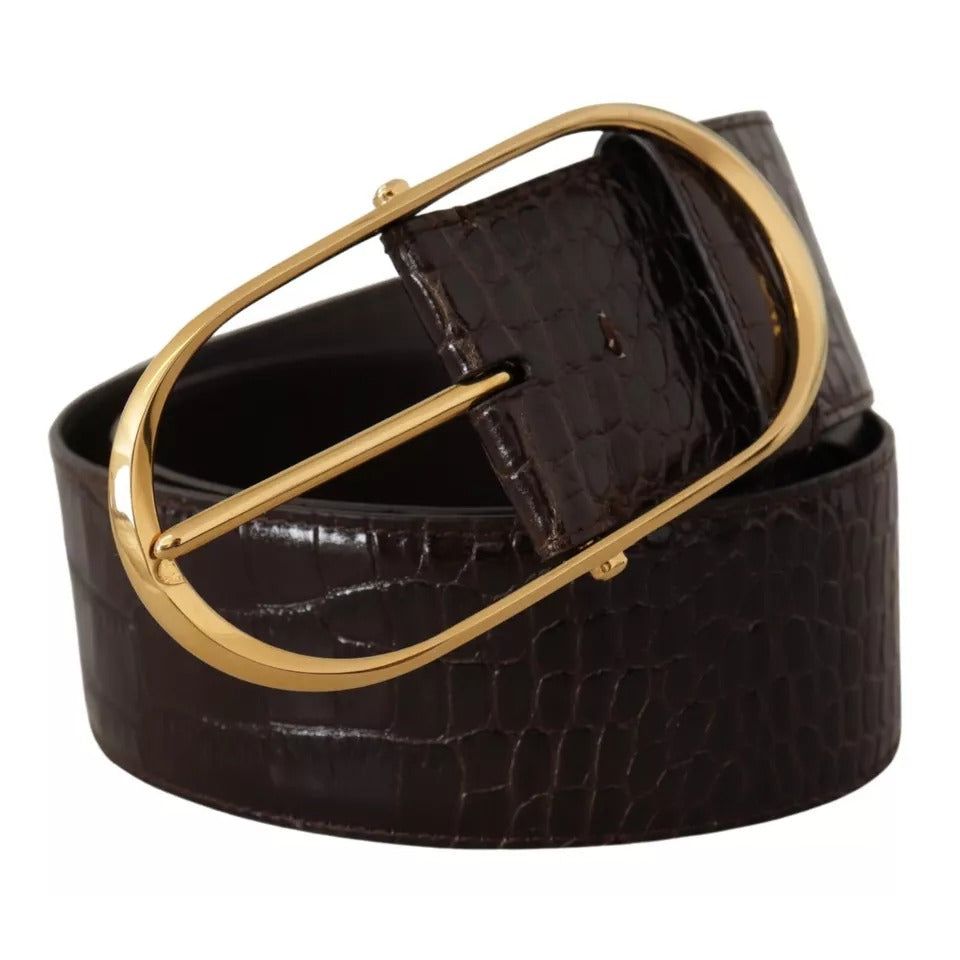 Dolce & Gabbana Brown Crocodile Pattern Leather Gold Oval Buckle Belt WMB129-75