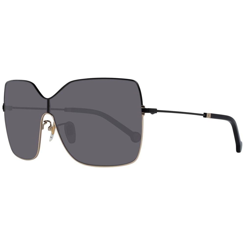 Carolina Herrera black women sunglasses with full-rim frame, metal material, and grey plastic lenses, offering 100% UVA & UVB protection.