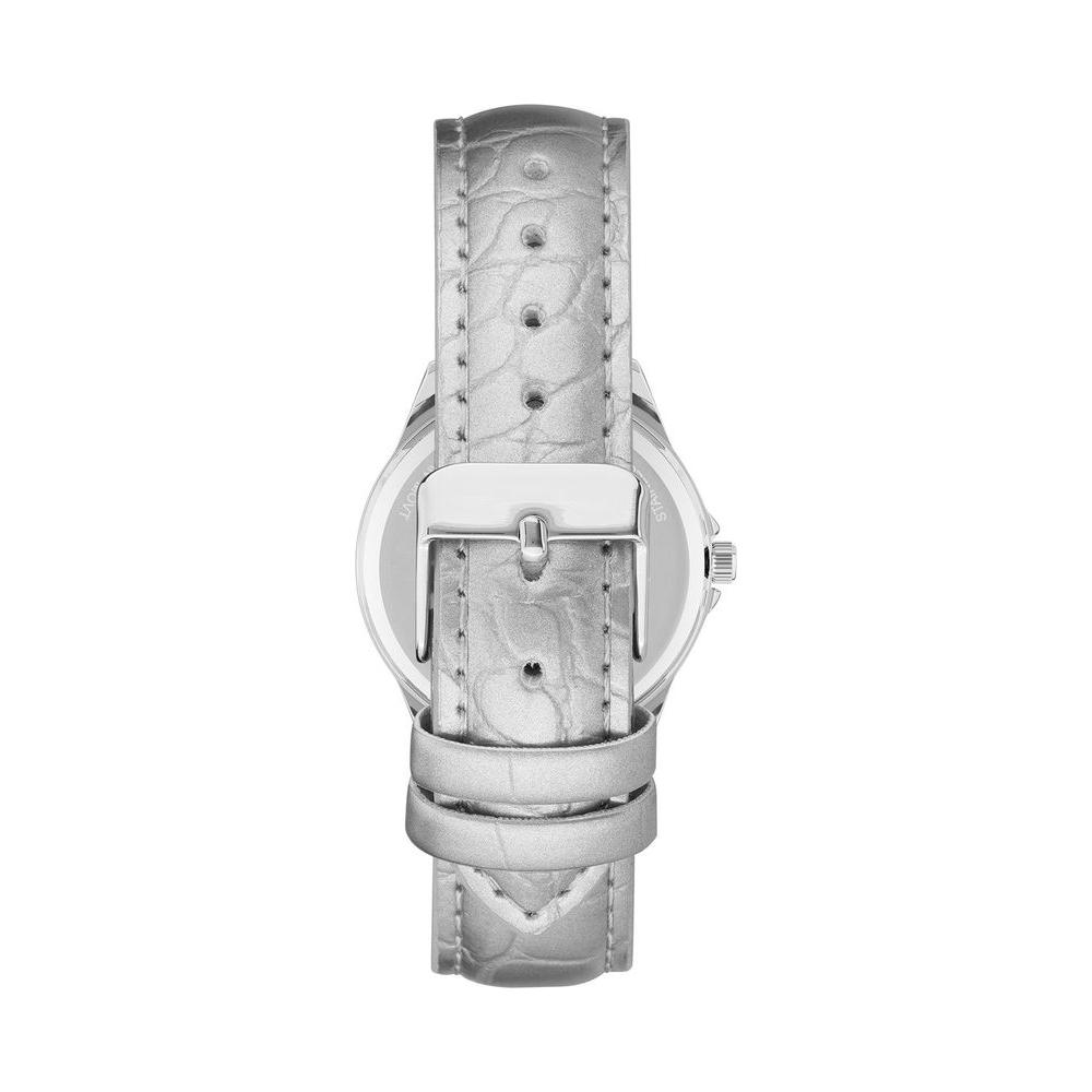 Back view of Juicy Couture Silver Women Watch with pin buckle closure and silver leatherette strap