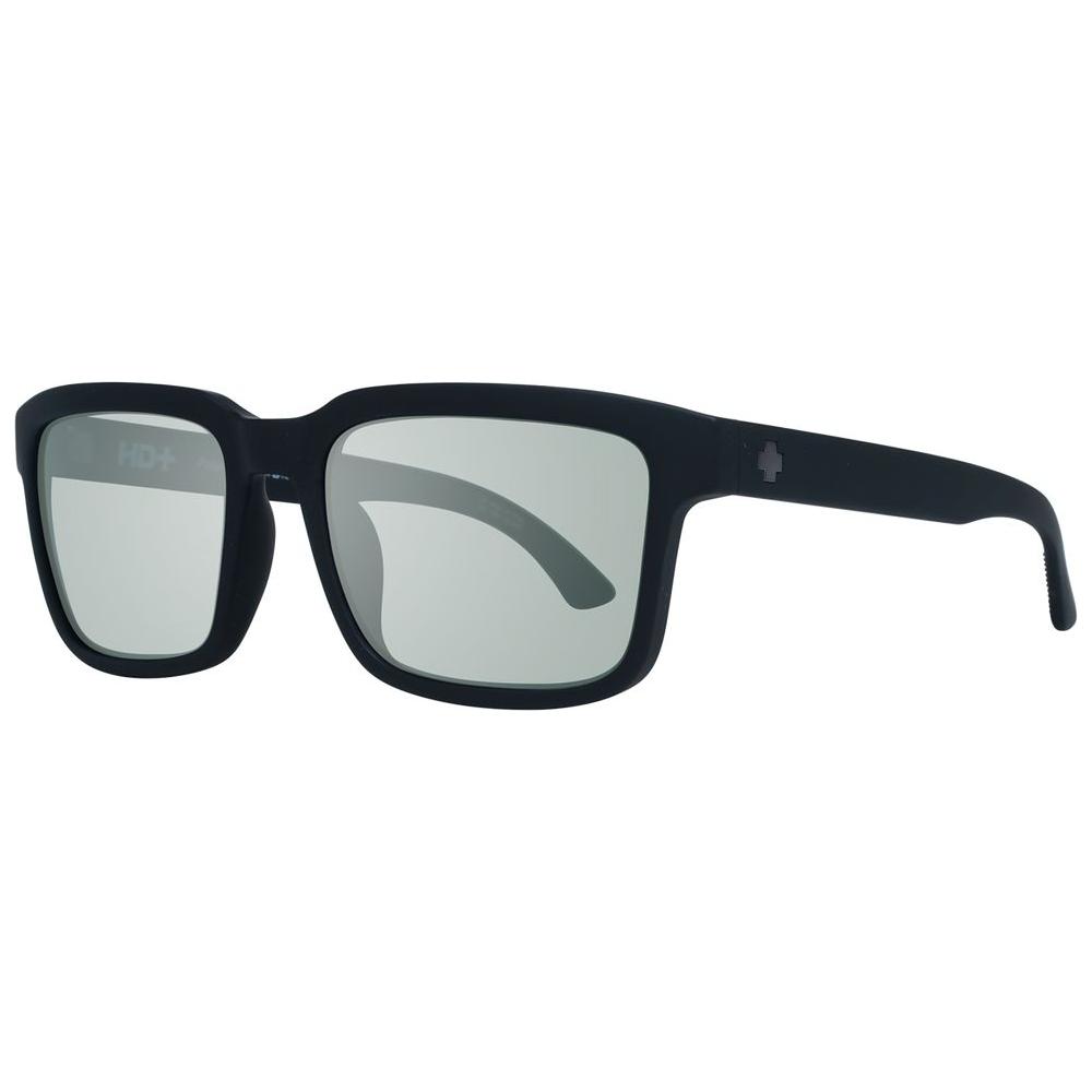 Spy black unisex polarized sunglasses with grey lenses, trapezium style, full-rim plastic frame. 100% UVA & UVB protection.