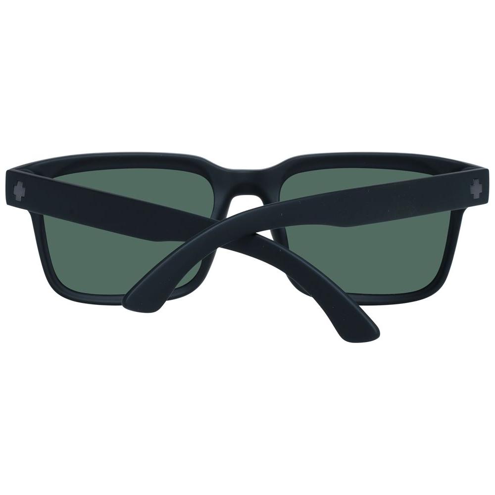 Spy black unisex sunglasses with black plastic frame and grey polarized lenses, offering 100% UVA & UVB protection.