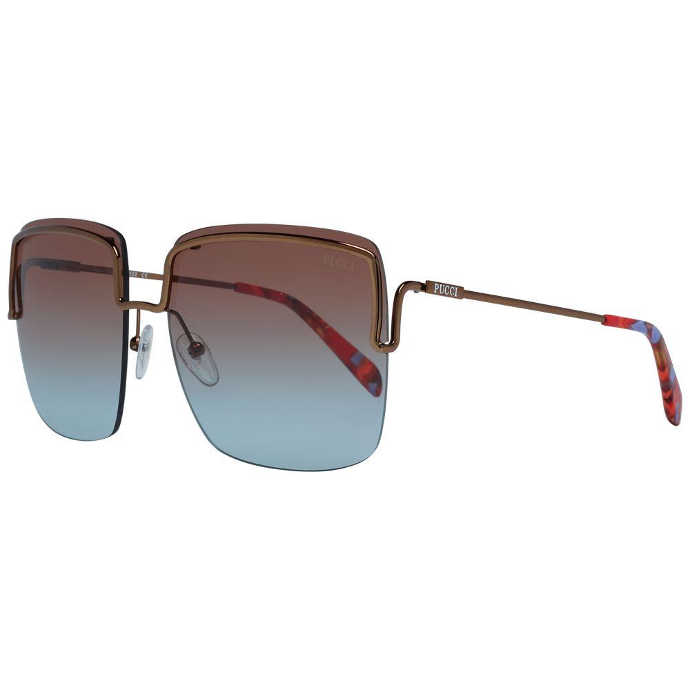 Emilio Pucci square bronze sunglasses for women with gradient multicolor lenses and metal frame, 100% UVA & UVB protection.