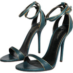 Dolce & Gabbana Dark Green Calf Leather Heels Sandals Shoes LA10356-38