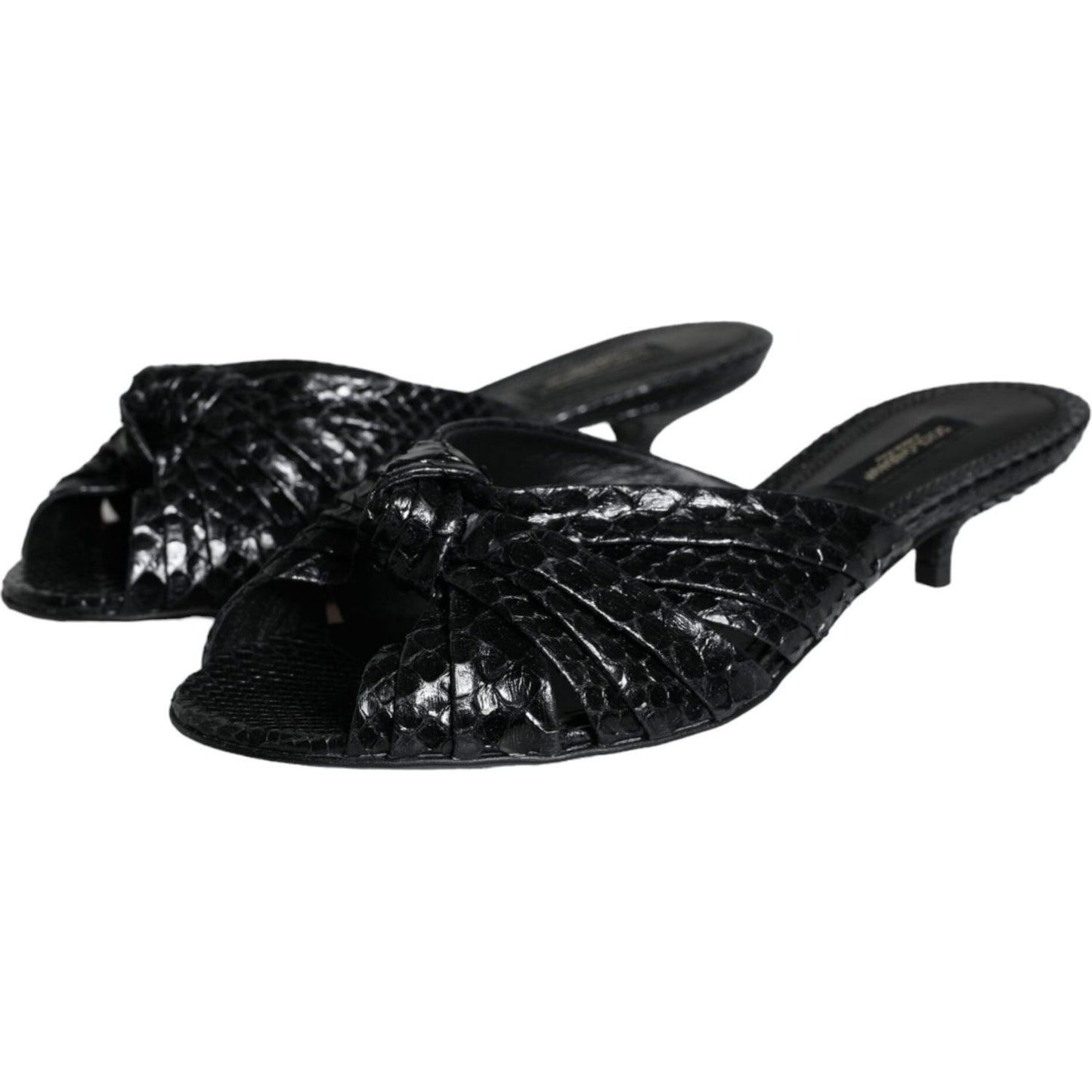 Dolce & Gabbana Black Leather Heels Slides Sandals Shoes LA11331-37