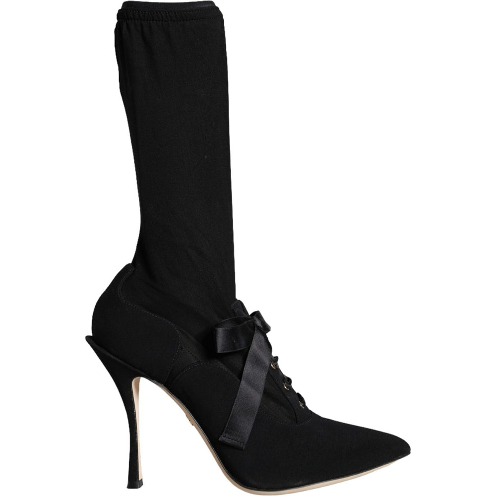 Dolce & Gabbana Black Stiletto Heels Mid Calf Boots Shoes LA11364-38.5