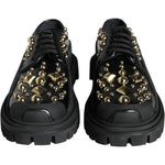 Dolce & Gabbana Black Leather Trekking Derby Embellished Shoes LA11517-35.5