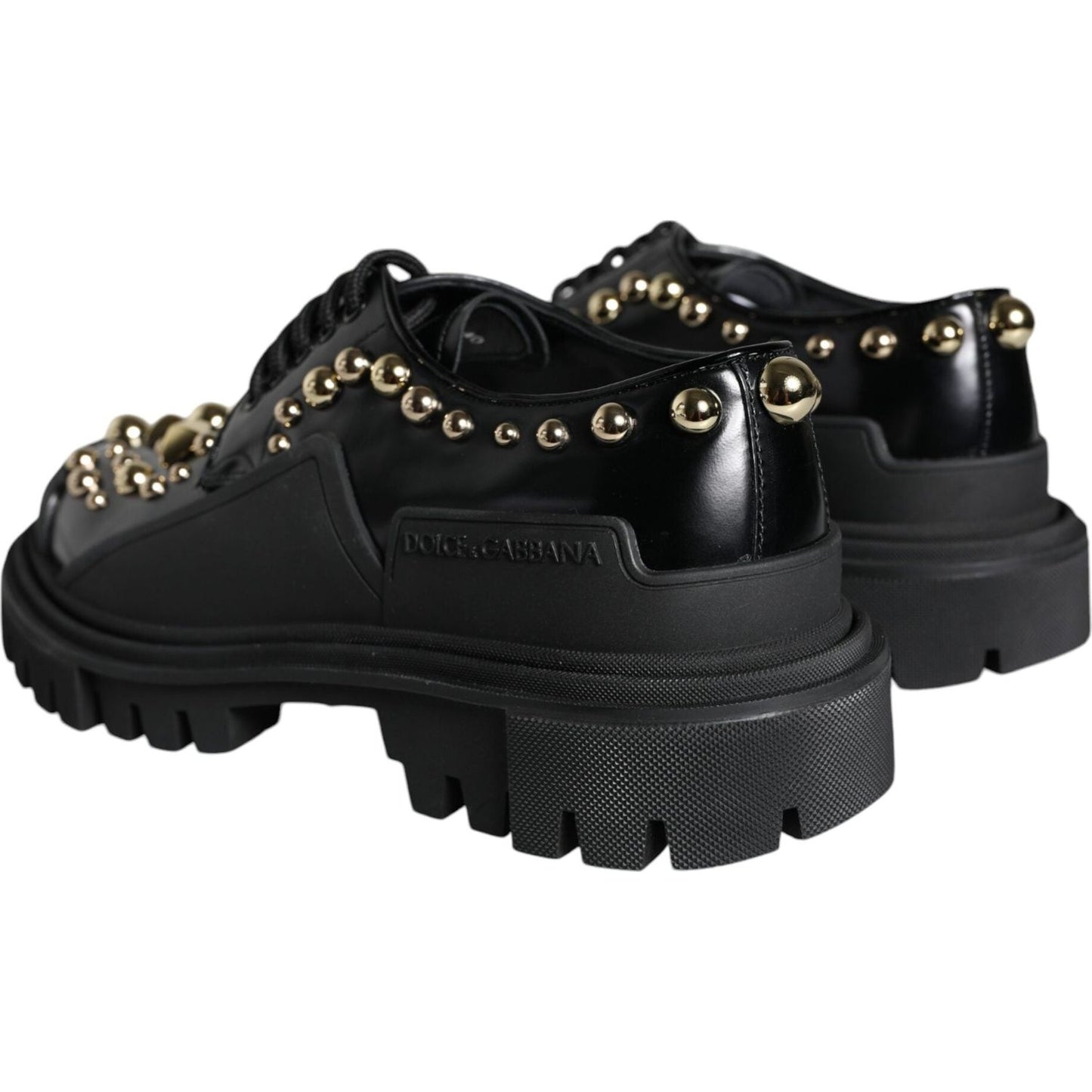 Dolce & Gabbana Black Leather Trekking Derby Embellished Shoes LA11517-35.5